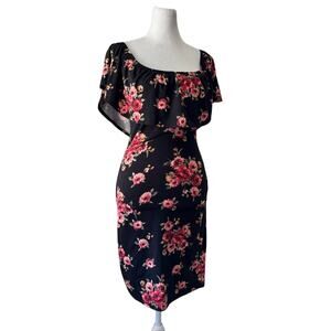 Vintage Y2K TMG Black Floral Print Bodycon Mini Dress
